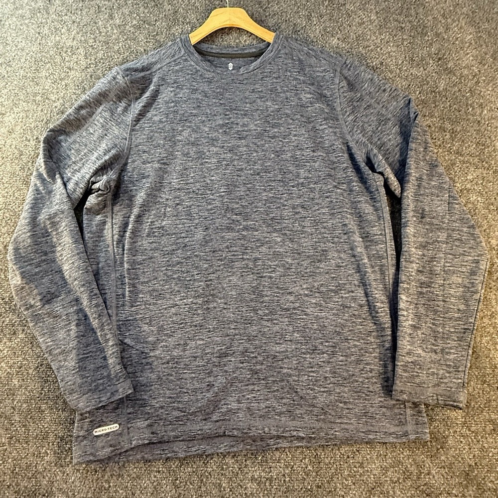 Free Country Men's Medium Micro-Tech Long Sleeve Athletic Shirt Blue Stretch